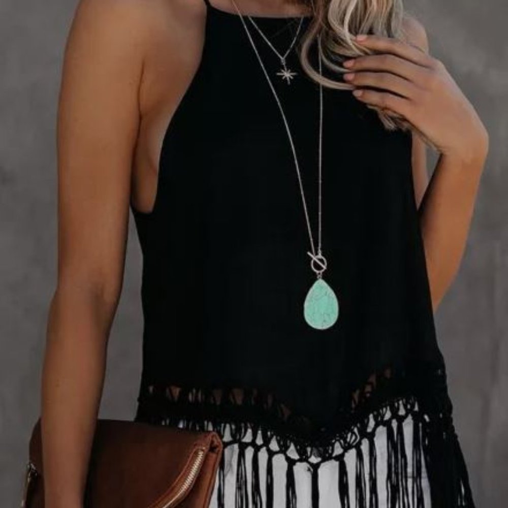 Boho Tassel Tank in Black